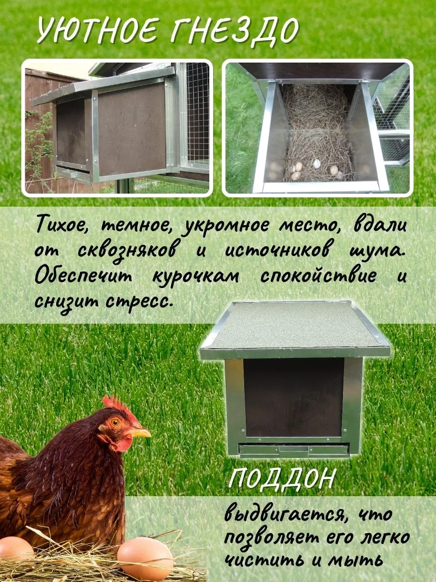 Утепленный отапливаемый уличный курятник с выгулом и гнездом "Зимняя Мечта" на 8-10 кур. Фото 3