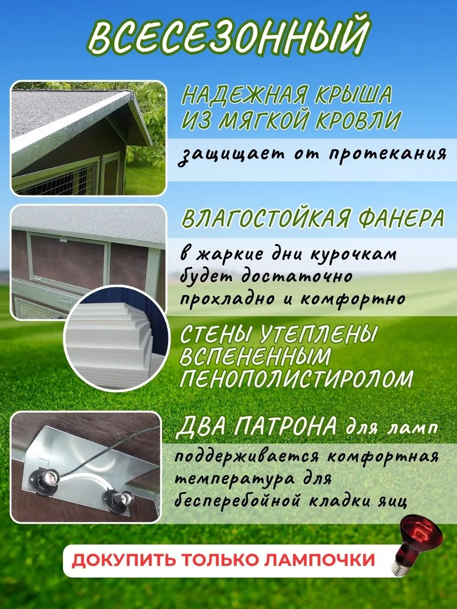 Утепленный отапливаемый уличный курятник с выгулом и гнездом "Зимняя Мечта" на 8-10 кур. Фото 2